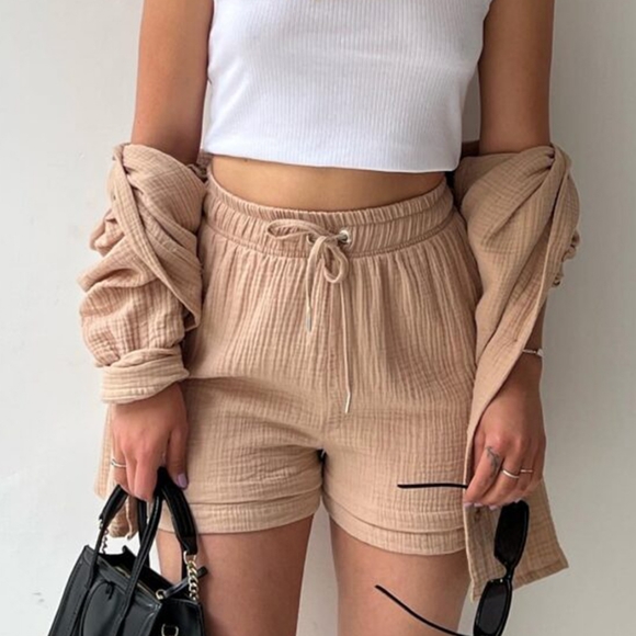 Joanna Button Up Shirt & Shorts Set - Tan - Picture 5 of 8